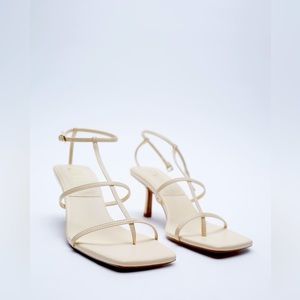 Zara Multi Strap High Heel Sandal / white / beige/ 8